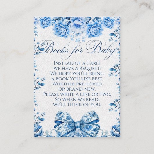 Carte D'accompagnement Nœud floral bleu élégant Livres Toile chic pour bé (Devant)