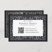 Carte D'accompagnement Noir Argent Noir Médiéval Mariage épée RSVP QR Cod (Devant / Derrière)
