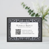 Carte D'accompagnement Noir Argent Noir Médiéval Mariage épée RSVP QR Cod (Debout devant)