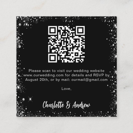 Carte D'accompagnement Noir argent parties scintillant QR code mariage RS (Devant)