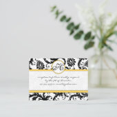 Carte D'accompagnement Noir Blanc Damas Jaune Mariage Trim RSVP (Debout devant)