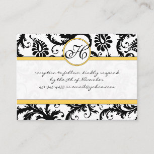 Carte D'accompagnement Noir Blanc Damas Jaune Mariage Trim RSVP