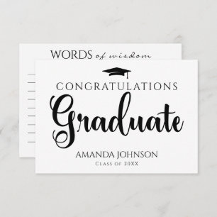 Carte D'accompagnement Noir blanc des mots de la sagesse Graduation