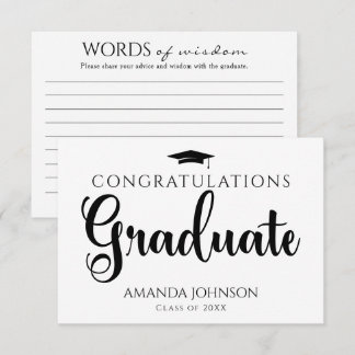 Carte D'accompagnement Noir blanc des mots de la sagesse Graduation