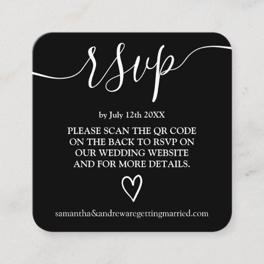 Carte D'accompagnement noir blanc mariage rsvp code Qr (Devant)