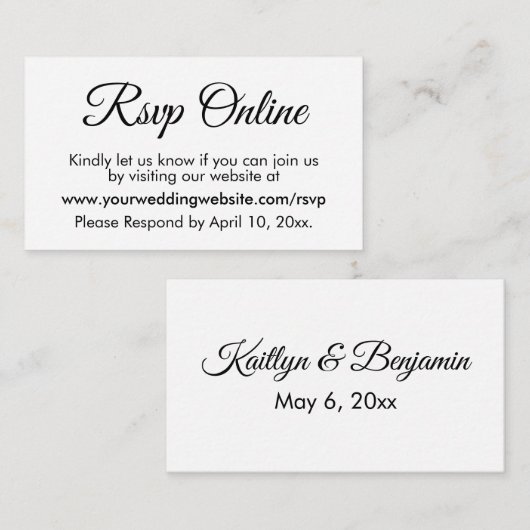 Carte D'accompagnement Noir & Blanc Mariage RSVP Online Élégant Simple (Devant / Derrière)