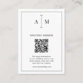 Carte D'accompagnement Noir Blanc Monogramme Photo QR Code Mariage RSVP (Devant)