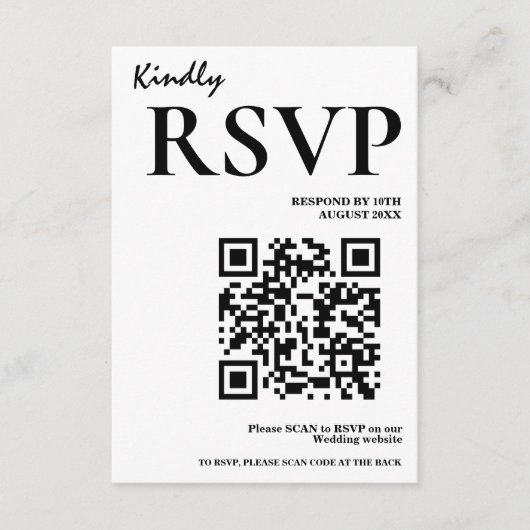 Carte D'accompagnement Noir & Blanc QR Code Mariage RSVP (Devant)