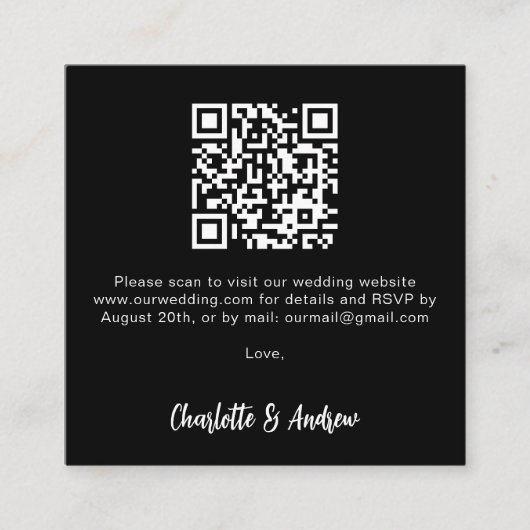 Carte D'accompagnement Noir blanc QR code mariage RSVP (Devant)
