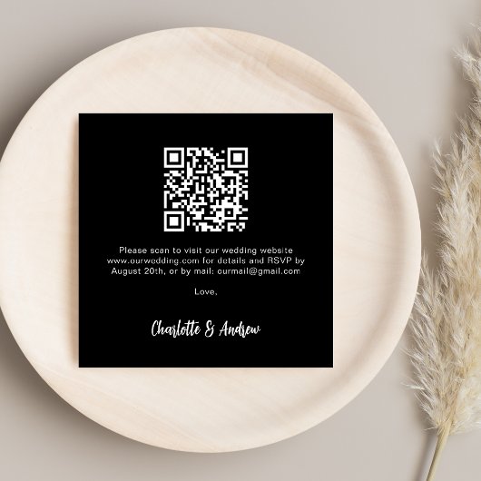 Carte D'accompagnement Noir blanc QR code mariage RSVP