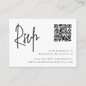 Carte D'accompagnement Noir & blanc Script moderne QR Code Mariage RSVP (Devant)
