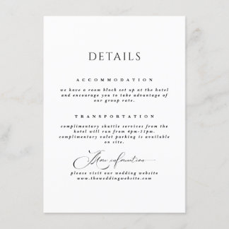 Carte D'accompagnement Noir & Blanc Simple et élégant Détails de mariage