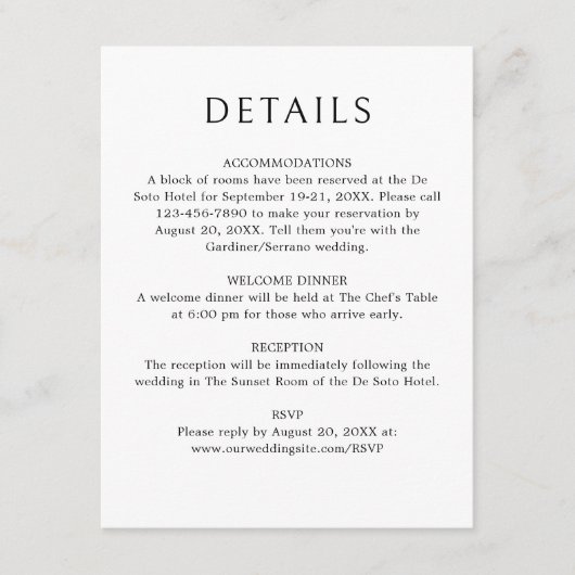 Carte D'accompagnement Noir Blanc Simple Monogramme Détails du Mariage (Devant)