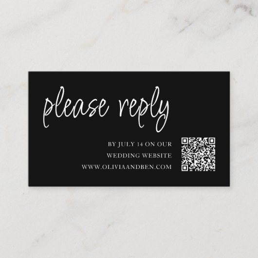 Carte D'accompagnement Noir | Code QR | RSVP de mariage (Devant)
