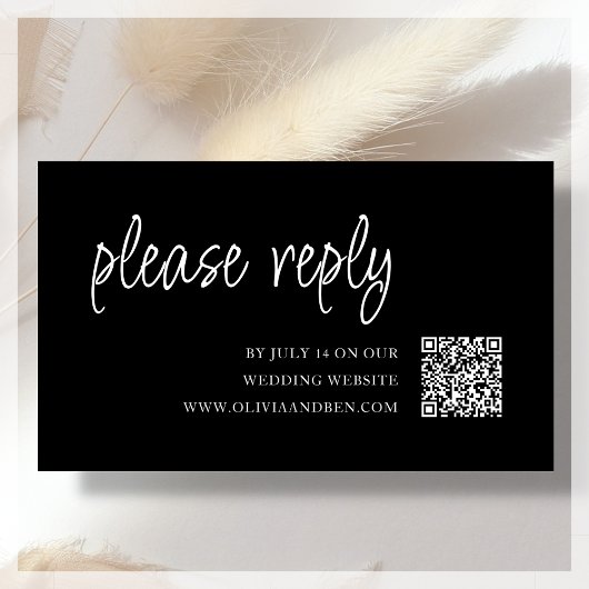 Carte D'accompagnement Noir | Code QR | RSVP de mariage