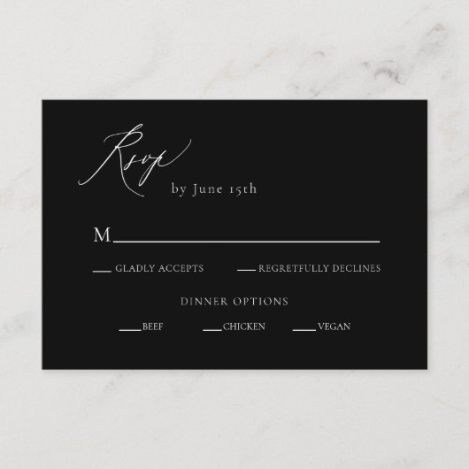 Carte D'accompagnement Noir et blanc Calligraphie Mariage RSVP (Devant)