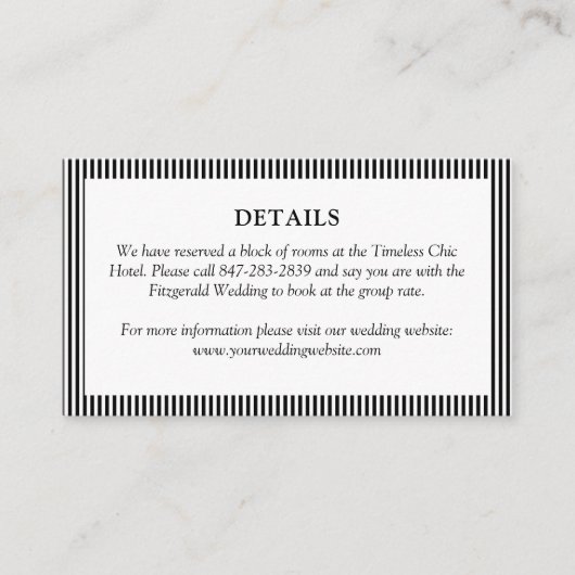 Carte D'accompagnement Noir et blanc classique Mariage simple à rayures f (Devant)