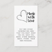 Carte D'accompagnement Noir et blanc. Fabriqué avec amour coeur liens soc (Devant)