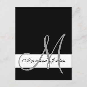Carte D'accompagnement Noir et blanc Monogramme Noms Réception de mariage