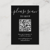 Carte D'accompagnement Noir et blanc Script mariage RSVP QR Code (Devant)