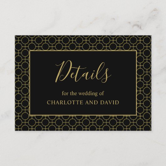 Carte D'accompagnement Noir et or Elegant Wedding Détails (Devant)