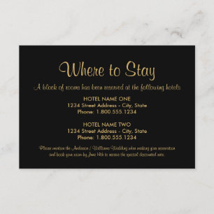 Carte D'accompagnement Noir et or Où rester Mariage Hébergement