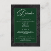 Carte D'accompagnement Noir gothique floral satin damas vert (Devant)