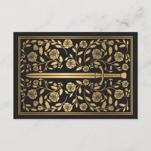 Carte D'accompagnement Noir Mariage d'épée médiévale RSVP QR Code (Dos)