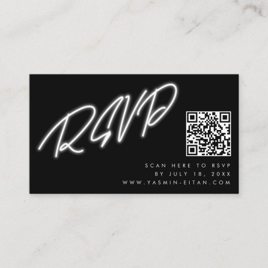 Carte D'accompagnement Noir noir QR code mariage RSVP blanc Neon (Devant)