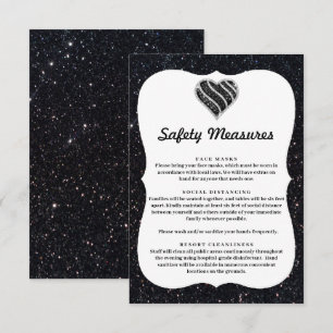 Carte D'accompagnement Noir Paillettes Noir et Blanc Cœur Mesures de Sécu