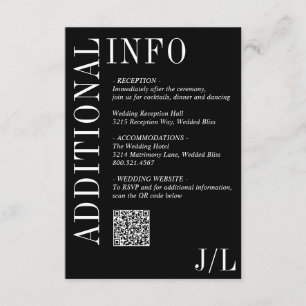 Carte D'accompagnement Noir QR Code Monogramme Gras Mariage moderne