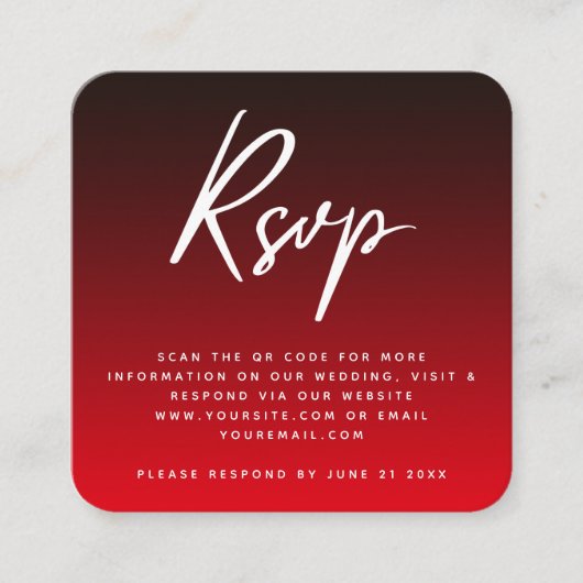 Carte D'accompagnement Noir rouge élégant Ombre RSVP QR Code Mariage Chic (Devant)