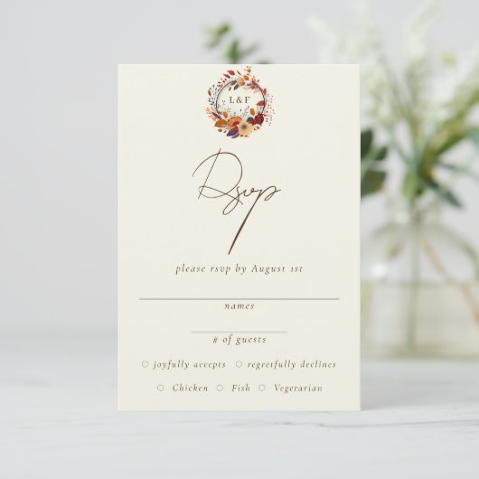 Carte D'accompagnement Nom de fleur sauvage classique d'automne, RSVP ini (Debout devant)