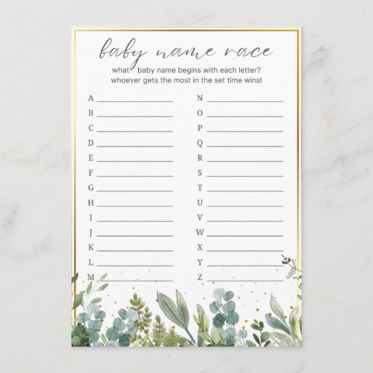 Carte D'accompagnement Nom du bébé Course Bébé Animaux Baby shower Jeu (Devant)