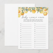 Carte D'accompagnement Nom du bébé Race Bee Baby shower Jeu (Devant / Derrière)