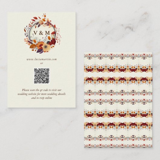 Carte D'accompagnement Nom Fleur sauvage d'automne classique QR Code Mari (Devant / Derrière)