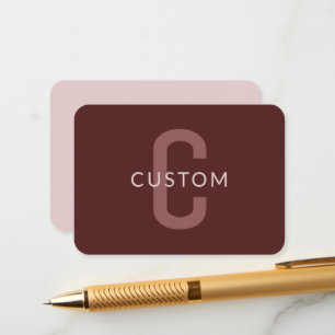 Carte D'accompagnement Nom Monogramme d'apparence moderne   Rouge marron