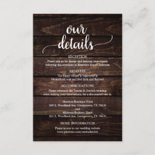 Carte D'accompagnement Nos Détails Mariages, Bois foncé rustique