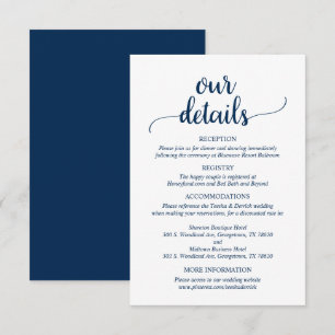 Carte D'accompagnement Nos détails Mariages, Rustic Navy Blue Script