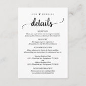 Carte D'accompagnement Nos détails Mariages, Script noir rustique (Devant)