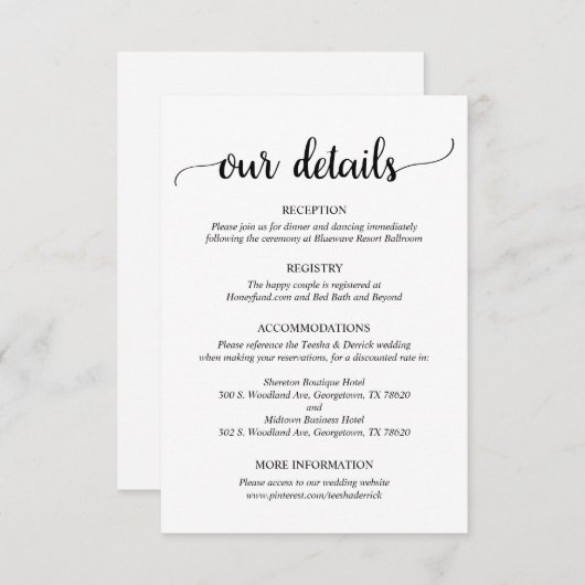 Carte D'accompagnement Nos détails, Script Mariage rustique (Devant / Derrière)