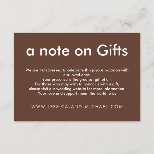 Carte D'accompagnement 💍 note d'harmonie rustique sur les cadeaux (Devant)