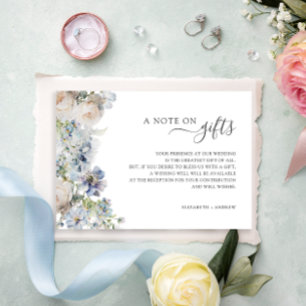 Carte D'accompagnement Note Florale Bleue sur les cadeaux Mariage Wishing