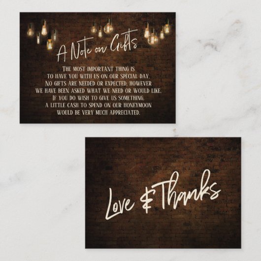 Carte D'accompagnement Note sur les cadeaux Briques foncées et lumières E (Devant / Derrière)