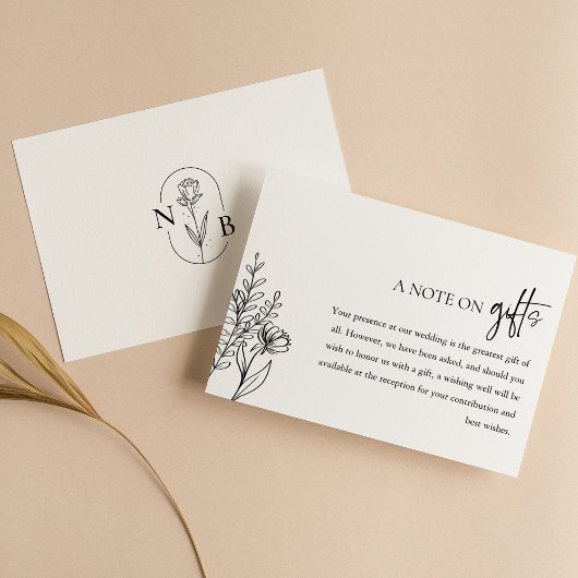 Carte D'accompagnement Note sur les cadeaux Mariage noir et blanc Wishing