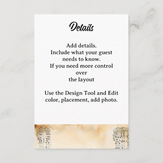 Carte D'accompagnement Notes de musique guitare Fleurs (Dos)