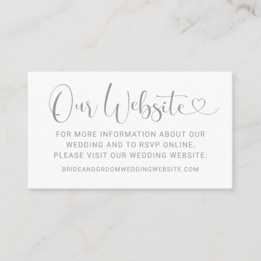 Carte D'accompagnement Notre site Web Mariage Cœur Argenté Moderne Script (Devant)