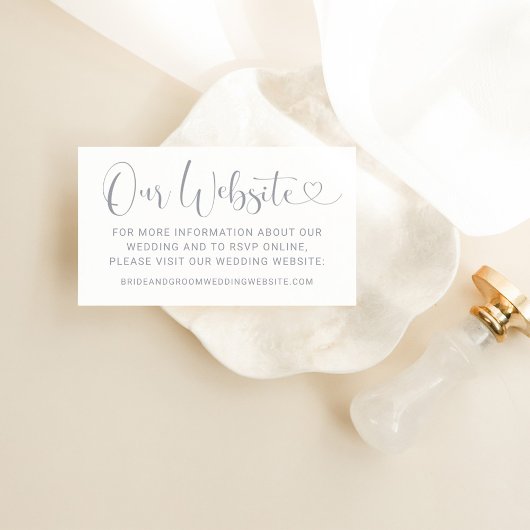 Carte D'accompagnement Notre site Web Mariage Cœur Argenté Moderne Script