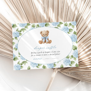 Carte D'accompagnement Nounours en peluche, Nœud bleu, Fleurs bleues, Tir