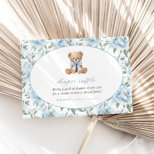 Carte D'accompagnement Nounours en peluche, noeud bleu, fleurs bleues, to